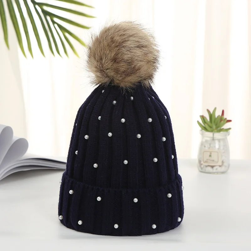

DANKEYISI Women Winter Hat For Women Faux Fur Pompom Hat Female Warm Beanies Knitted Fashion Skullies Lady Hats DIY Poms