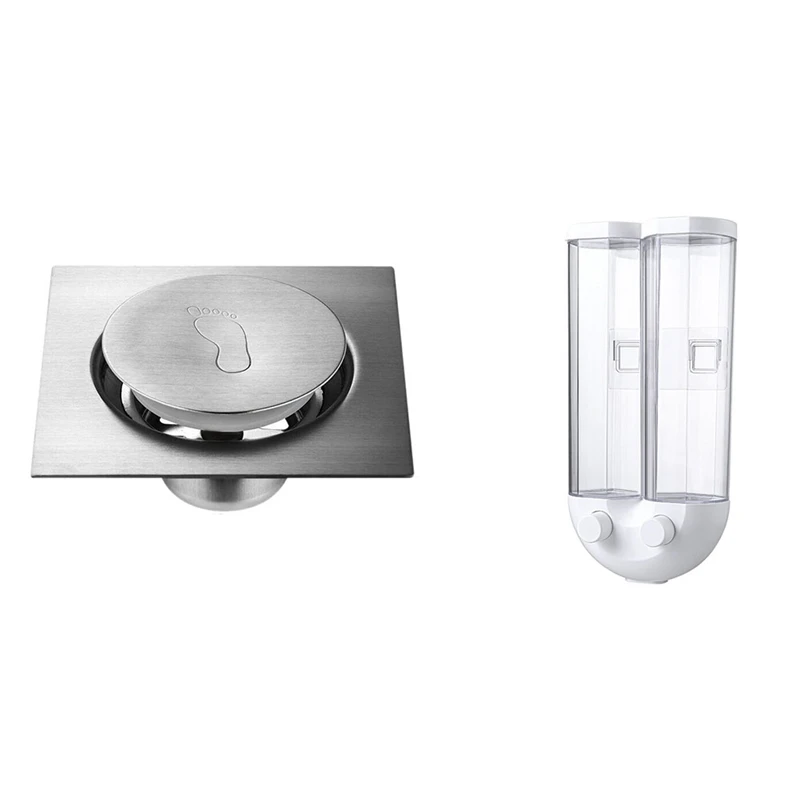 

1 Pcs Press-Type Floor Drain Pedal Type Floor Drain 10X10cm & 1 Pcs Dry Food Dispenser Divided Sealed Storage Tank