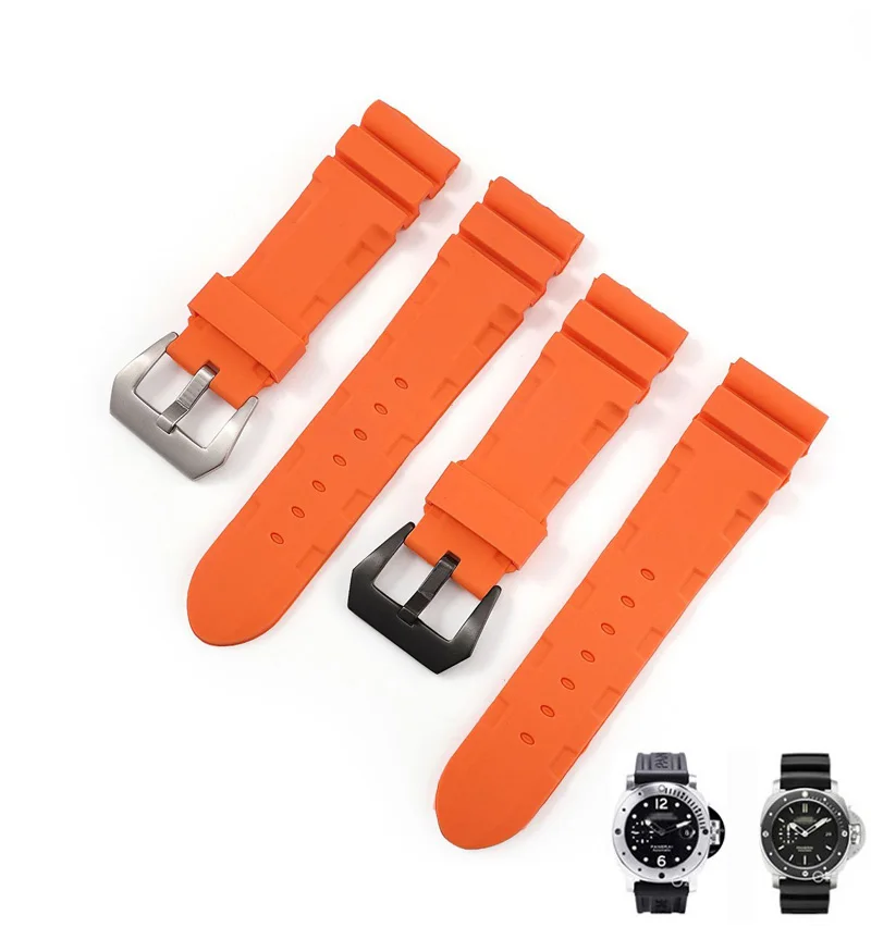 

Black Blue Red Orange green22mm 24mm watch band Silicone Rubber Watchband replacement For Panerai Strap tools steel buckle