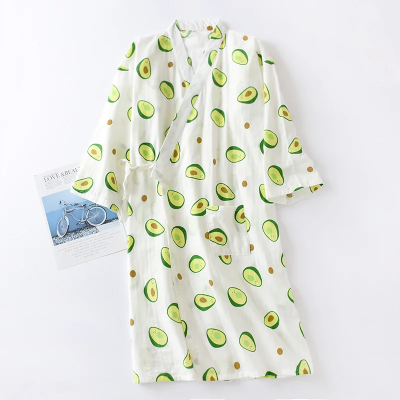 

Robe Kimono Women Nightwear Fruit Korean Summer White Pajamas Pyjama Femme Coton Robe De Chambre Women Cotton Bathrobe