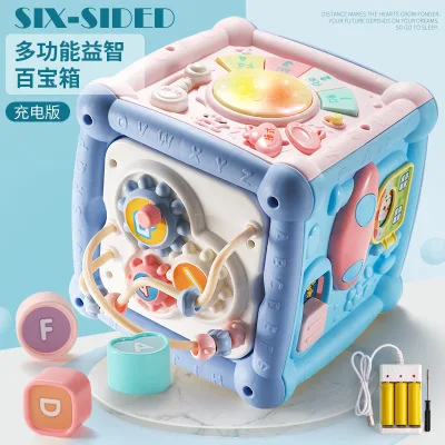 Charging version Многофункциональный музыкальный ребенок ручной барабан игрушки малыш коробка музыкальный куб Настольный ранний обучающий музыкальный стол - Цвет: Charging version