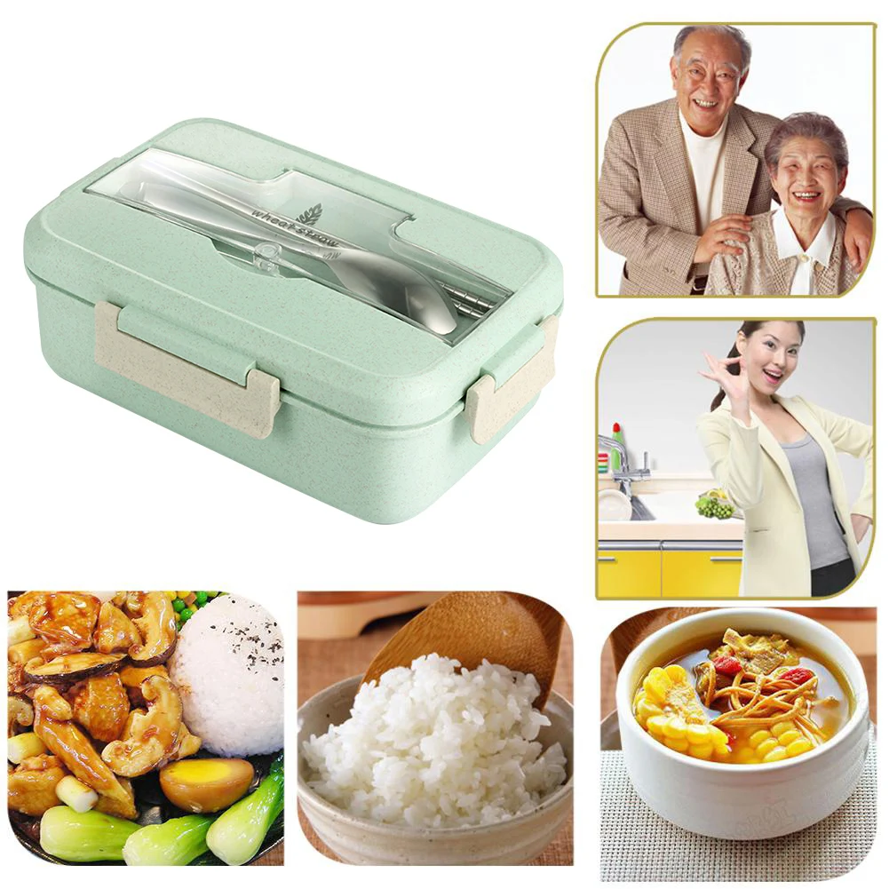 

Microwave Lunch Box Wheat Straw Compartments Bento Box Food Container For Kids Japanese Style Lunch Box With Cutlery Compartment
