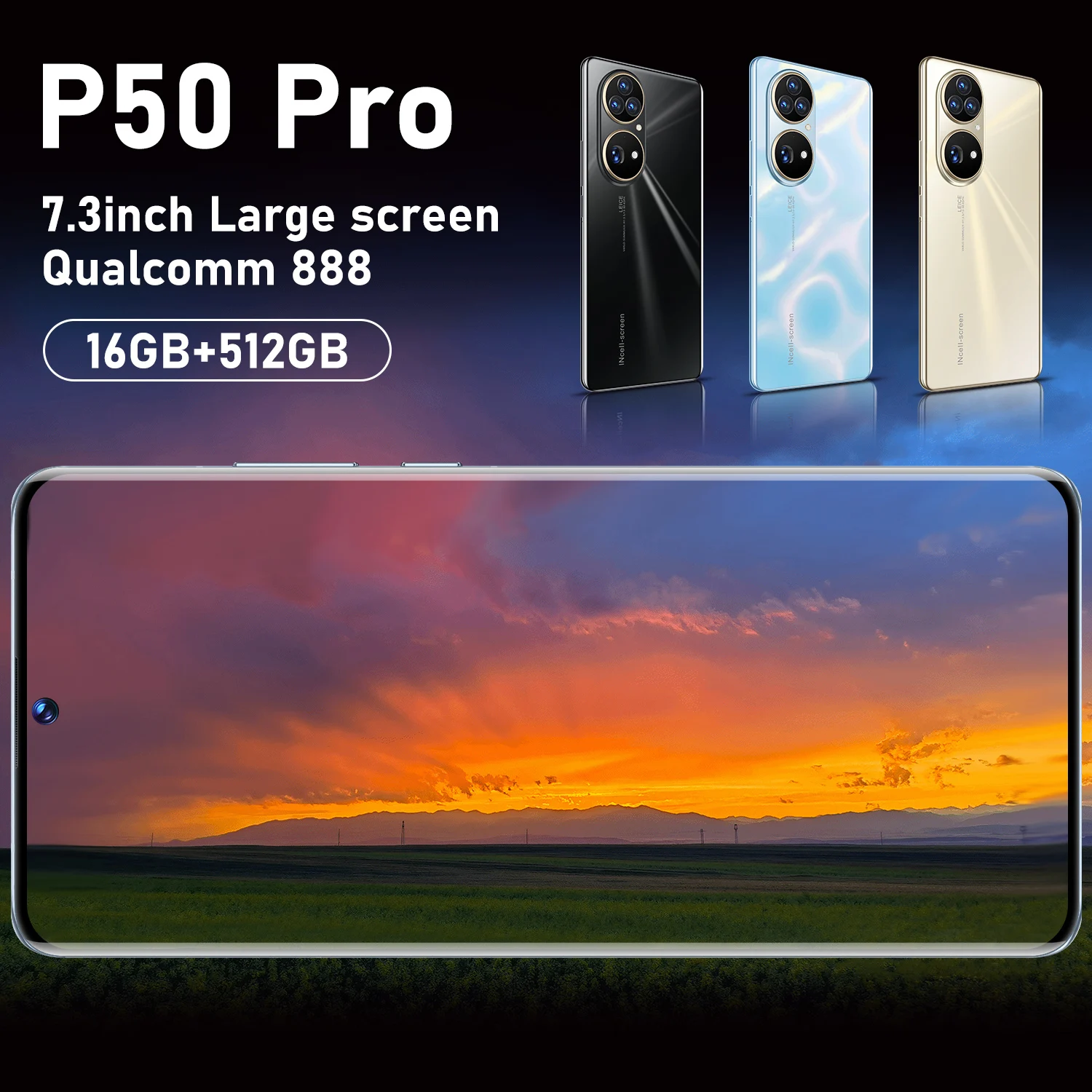 

Original Version P50 Pro 4G 5G Celulars Mobile Phone 7.3" OLED Curved Screen 16G+512G Snapdragon 888 Deca Core 64MP Smartphone