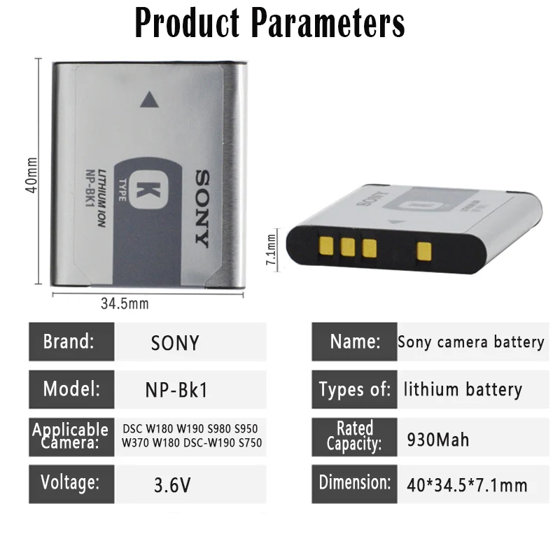 Original Sony NP-BK1 NP BK1 Camera Battery Pack DSC W190 S750 S780 S950 S980 W370 W180 DSC-W190 DSC-S780 DSC-S950 DSC-S980 | Электроника