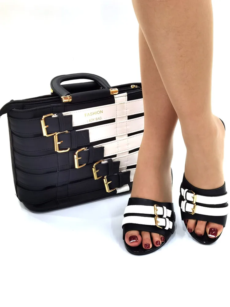 Black Color 2022 Italian Women Shoes and Bag to Match for New Year Party with Heel Comfortable African Matching Lady Shoes