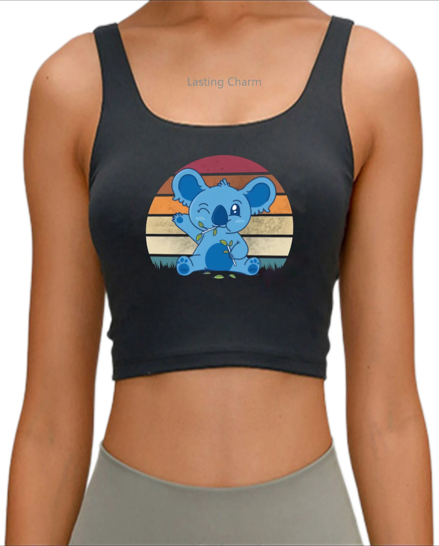 

Baby koala print top womens fit sport crop top