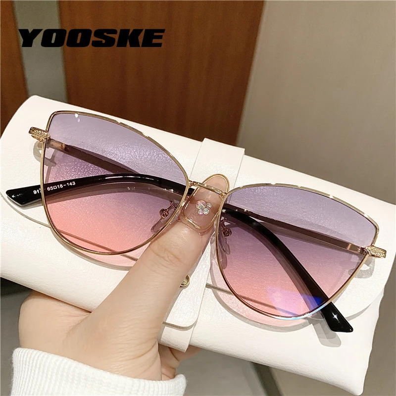 

YOOSKE 2021 Cat Eye Sunglasses Women Luxury Brand Designer Vintage Metal Sun Glasses Gradient Eyewear Ladies Oversized Style