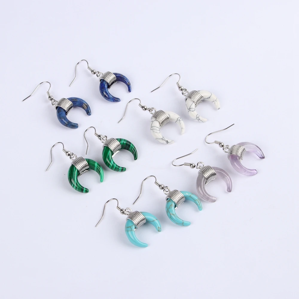 Серьги-капли в форме полумесяца с кристаллами из натурального камня модные