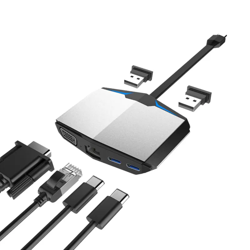 

Адаптер-концентратор Mosible 6-1 USB C Thunderbolt 3 USB C к Rj45 1000M VGA PD USB 3,0 Dock для MacBook Pro USB-C Type C 3,1 сплиттер