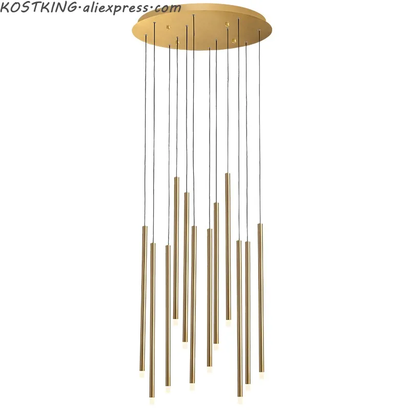 

brief design modern LED chandeliers hanglamp gold black staircase lighting fixture