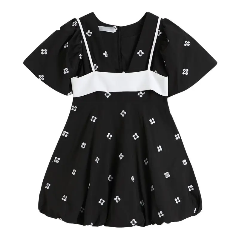 

В винтажном стиле; С цветочным рисунком застежкой-молнией на спине, платье для женщин Элегантные корейские туфли-лодочки, вечерние платья с ...