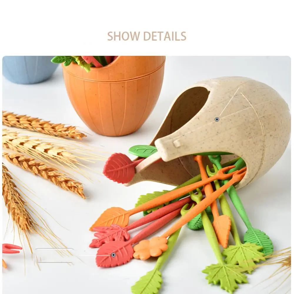 Лист баррель фрукты знак здоровая Пшеничная солома пластиковая фруктовая вилка