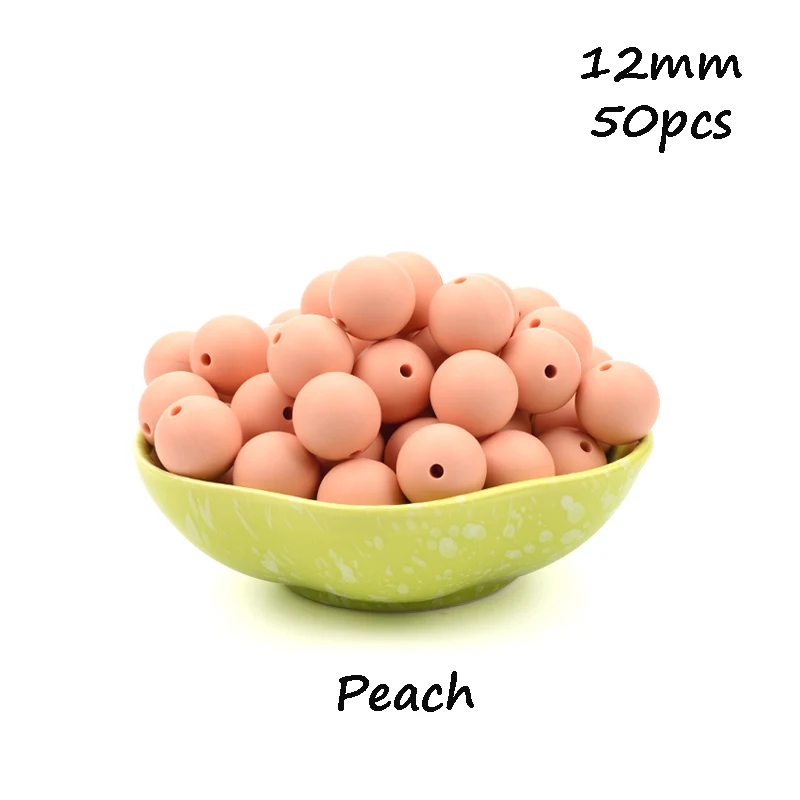 Peach LOFCA, 12 мм, 50 шт./лот, бусины из пищевого силикона, Прорезыватель для зубов, круглые бусины, Детская жевательная для прорезывания зубов, Силиконовые Прорезыватели для самостоятельного изготовления - Цвет: Peach