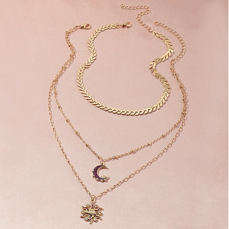 2021 трендовые золотые цветной многослойный Sun Moon ожерелье кулон для женщин в
