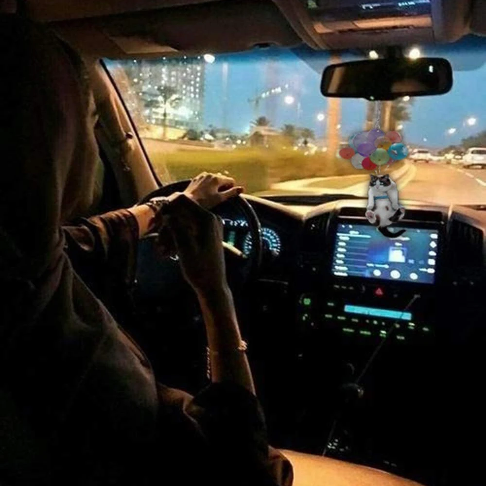 

Cat Car Hanging Ornament with Colorful Balloon Car Hanging Ornament Car Interior Decor E7