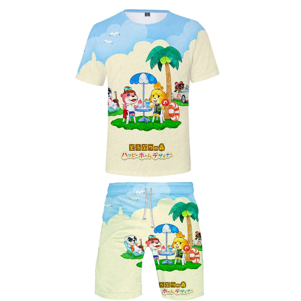 

Summer 2021 new men Hawaiian print T-shirt short-sleeved animal crossing clothes beach shorts street wear casual men's 2 pieces