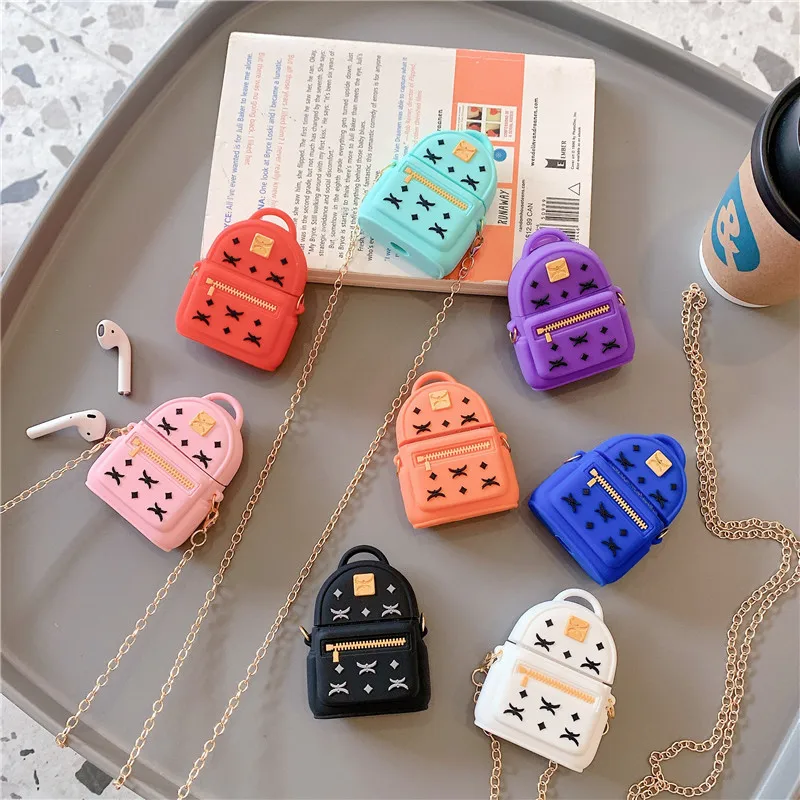 

Luxury Trend Keychain Bags Earphone Protection Cases For Airpods 1 2 Diagonal Bag Headset Cover With Metal Chain Pendant