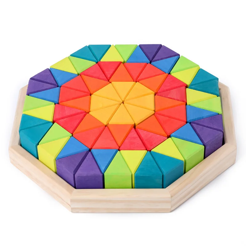 

Kids Montessori Toy Early Educational Wood Triangle Blocks Free Creative Stacking Building Tray Storage