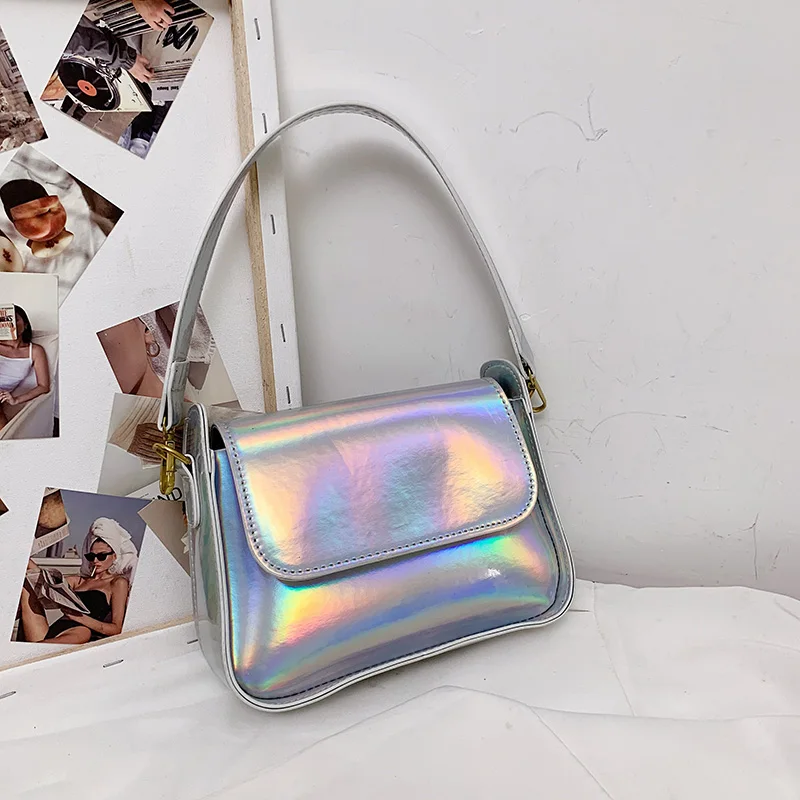 

YANXI 2021 Luxury Laser Shoulder Tote Designer Handbags For Women Large Capacity Flap Baguette Bags Fashion Female Underarm Bags