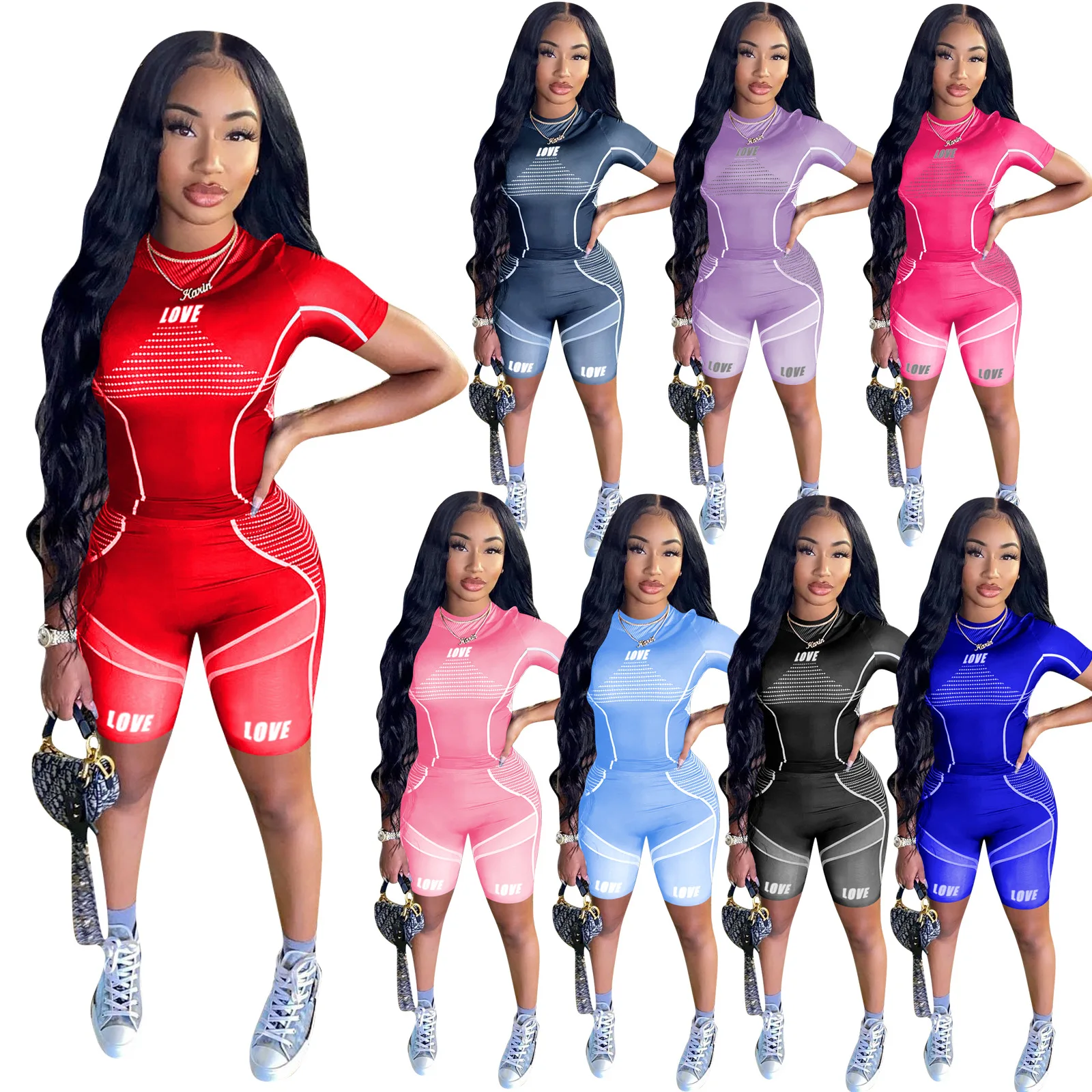

New Product Suit Two Piece Fashion Sexy Women's Printed Short Sleeved Top+sports Shorts Suit Two Piece Suit Summer 2021