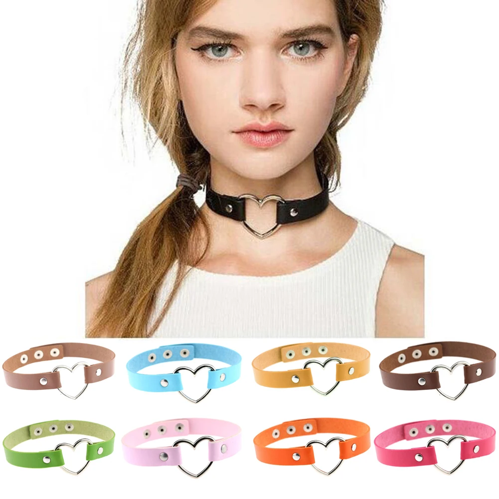 

2021 Fashion PU Leather Heart Choker Necklace Women Chocker Necklaces Punk Statement Jewelry Necklace Wedding Bride Jewelry Gift