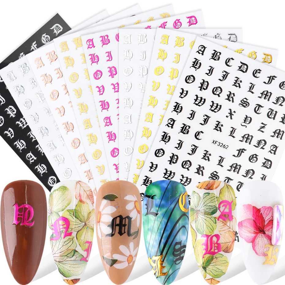 8 шт. 3D лазерный Алфавит стикер для дизайна ногтей градиент самоклеющийся Ретро