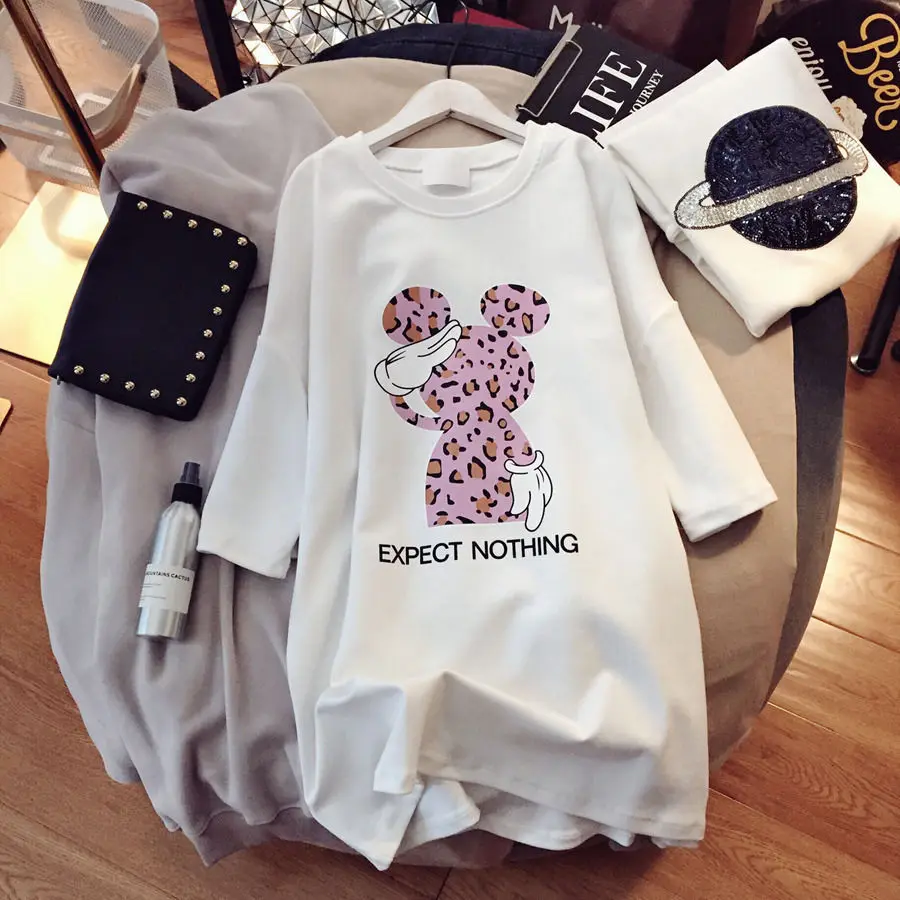 

Disney Mickey Mouse Clothing New Fashion Short Sleeve Loose Streetwear Tee Tops O-Neck Harajuku Vogue Print T-Shirt Boy Girl
