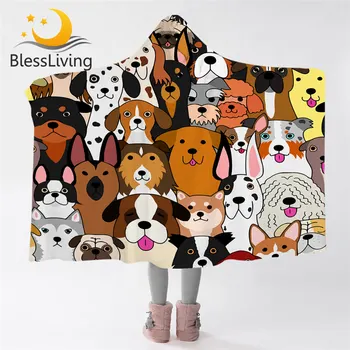 BlessLiving Dog Hooded Blanket Puppy Sherpa Fleece Blanket Cartoon Plush Bedspread Cute Bedding 150×200 Warm Cobertor for Adults 1