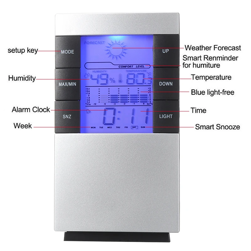 multi functionthermometer hygrometer lcd digital humidity meter indoor clock high quality temperature meter electronic calendar free global shipping