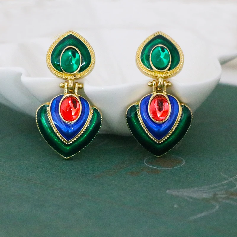 green ZA Boho красочные Кристальные смолы сердце клип на серьги без пирсинга для женщин Шарм Макси массивные серьги клипсы ювелирные изделия - Окраска металла: green