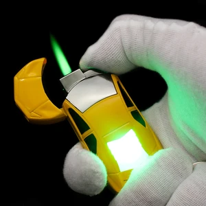 Creative Car Model Butane Gas Inflatable Metal Lighter Green Flame Windproof Cigarette Lighter Keychain Pendant Gadgets
