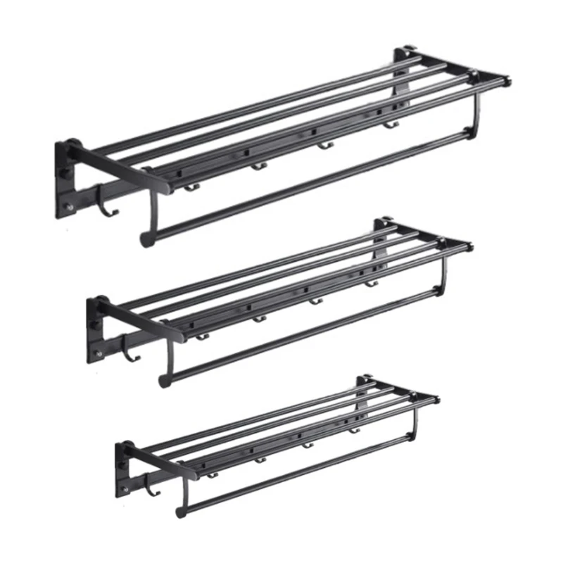 

Складной алюминиевый настенный держатель для полотенец, 2-уровневый держатель для душа с крючками