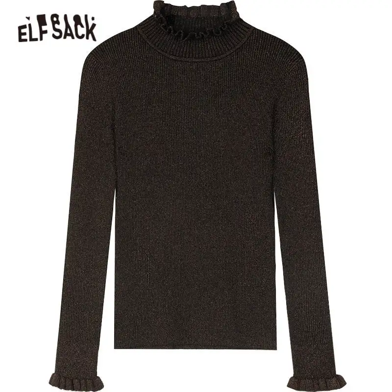 

ELFSACK Pure Solid Korean Women Knit Pullovers Sweaters,2020 Autumn ELF Full Sleeve,Casual Ladies Basic Daily Bright Shinny Top