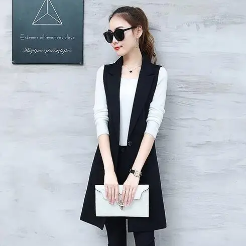 Vintage Suit Vest Women Spring Summer Sleeveless Long Jacket Colete Plus Size 3XL Blazer Coat Waistcoat DV221 | Женская одежда