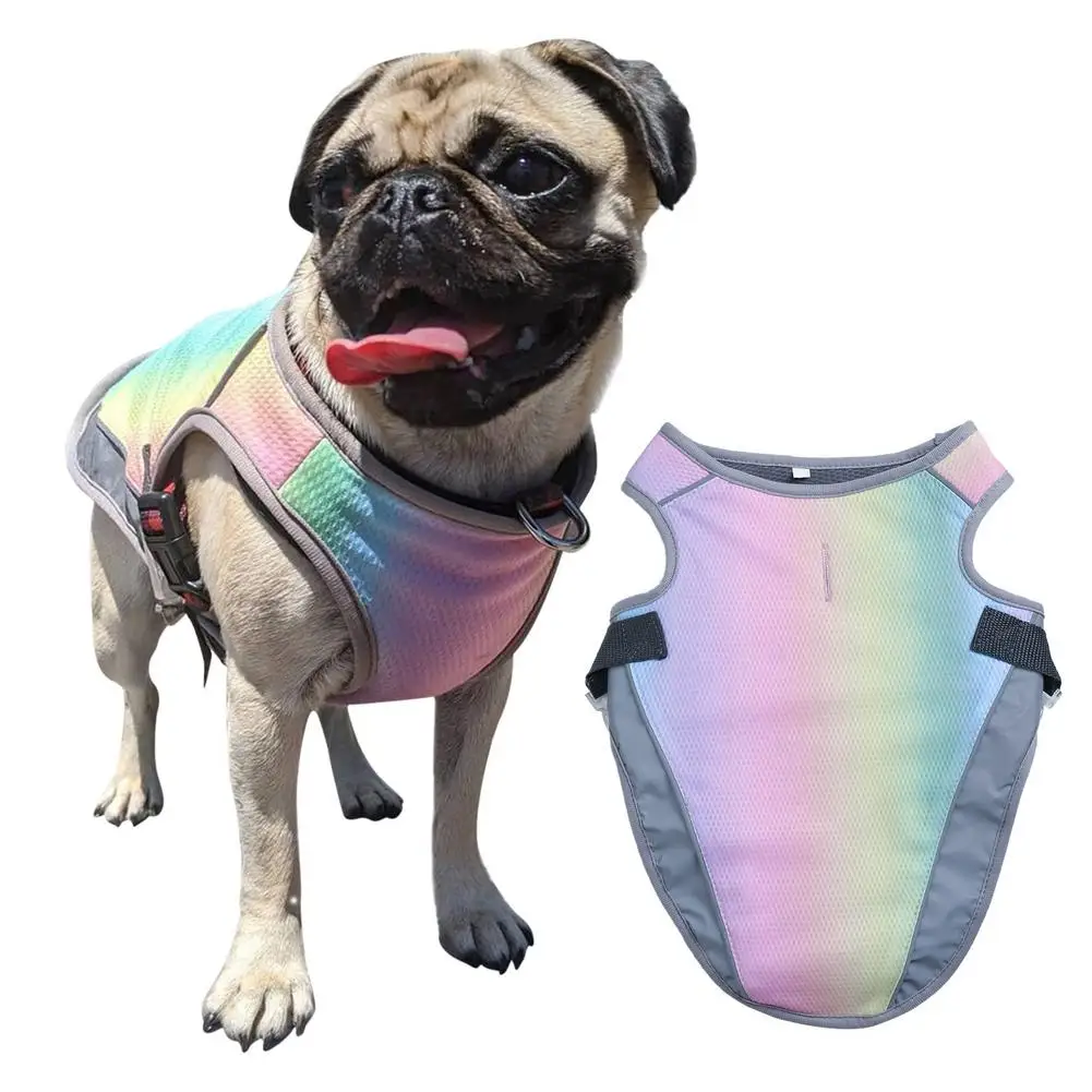 

Rainbow Colored Dog Cooling Vest Pet Summer Ice Clothing For French Bulldog Easy Wear Pet Dog Cooling Clothes