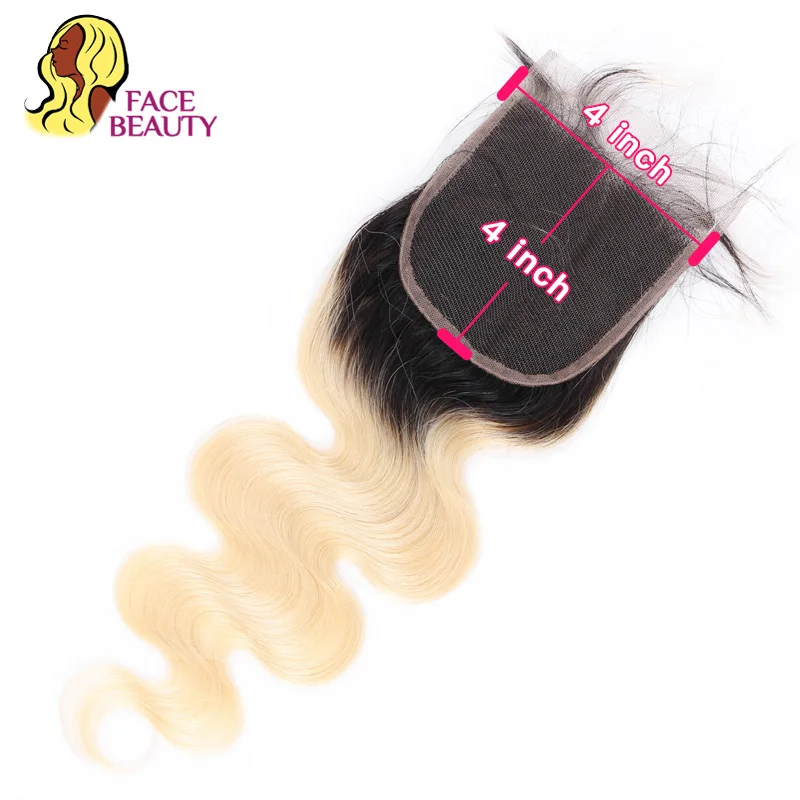 Facebeauty 5x5 1B 613 блонд бразильские волнистые человеческие волосы Remy на шнурке 2 тона
