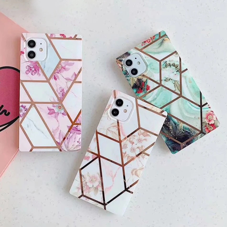 Phone Case For iPhone 12 11 Pro Max SE 2020 XR X XS 7 8 Plus 11Pro Marble Flower Clear Jade Bumper Back Protector Cover | Мобильные