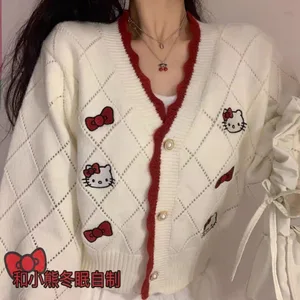 Sanrio Cartoon Cute Hellokittys Women Sweet Sweater Cardigan Jacket S-M Size Kawaii Anime Plush Swea