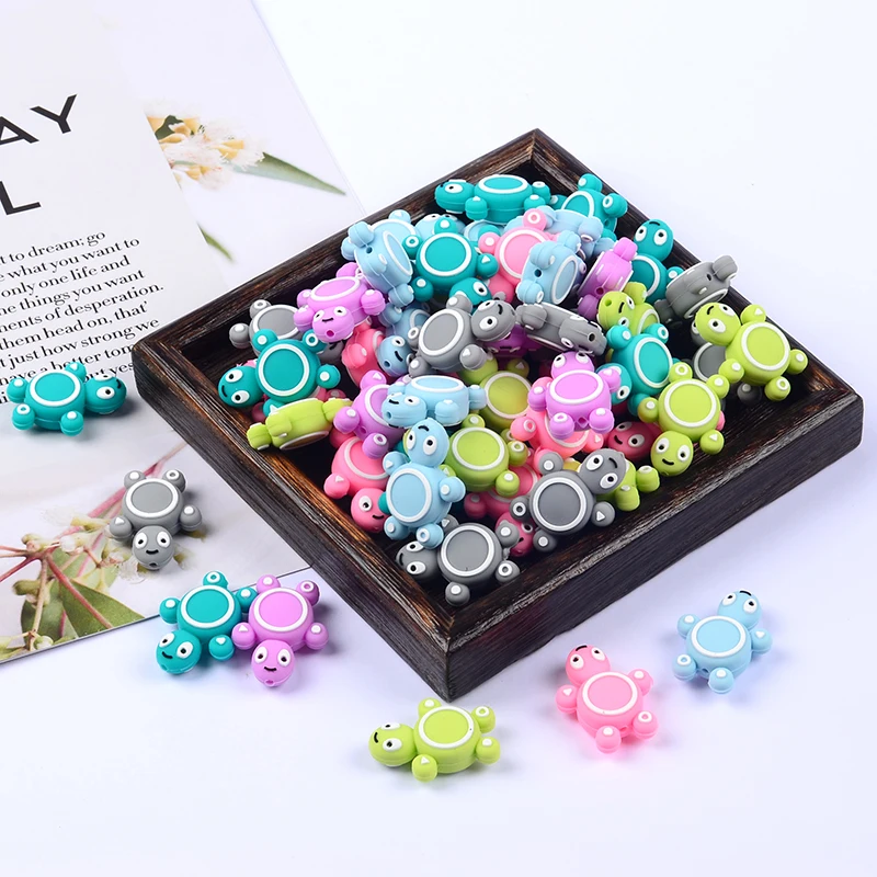 

10Pcs/Lot Baby Silicone Beads DIY Nursing Bracelet Pacifier Clip Chain Teether Chain Mini Tortoise Teethers Toys Wholesale