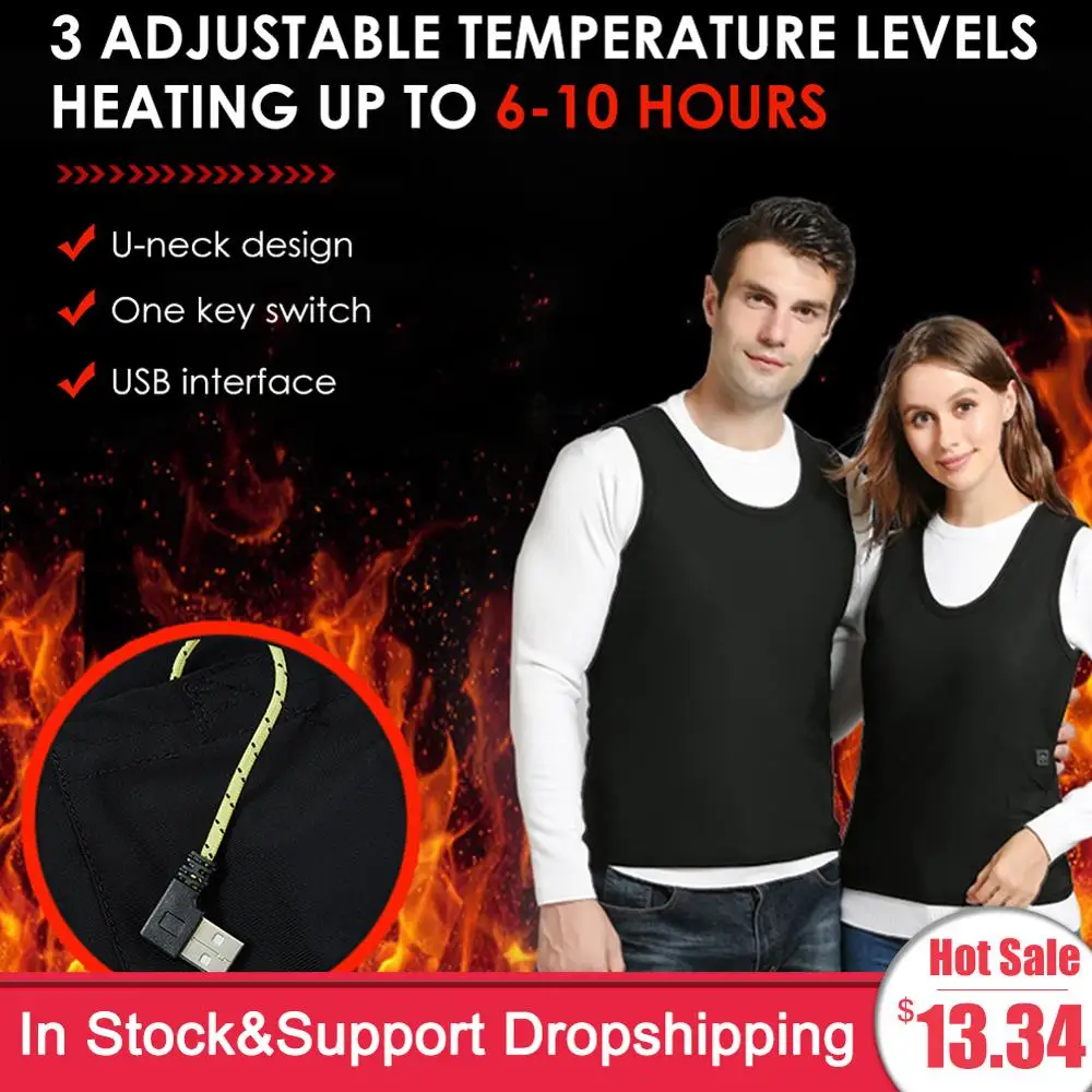 

USB Smart Electric Heated Vest Warm 3 Adjustable Temperature Levels Abdomen Back Heating Vest For Outdoor Hiking Cycling Skiing