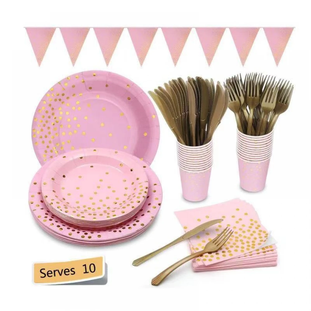 

10 People High Quality Stamping Disposable Tableware Set Plate/Napkin Adult Happy Birthday Party Decor Kids Wedding Birthday