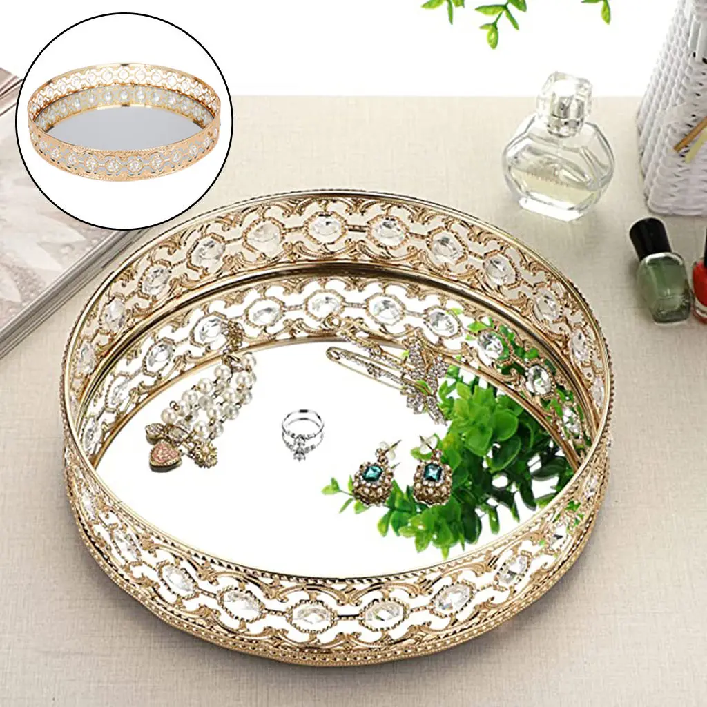 

Crystal Cosmetic Tray Decorative Vanity Mirrored Jewelry Trinket Organizer Trays Vanity Makeup Tray Decorative Trays Storage