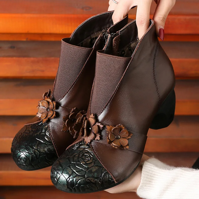 

beauty winter 2019 elastic flower cotton boots printed thick sole single flower round thick heel boots