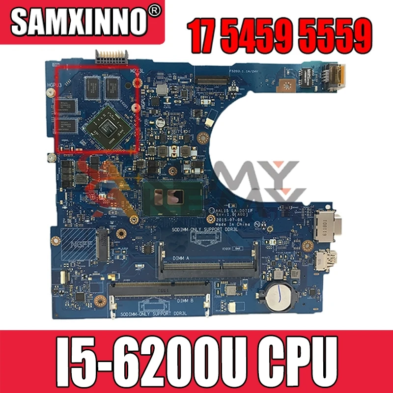 

Akemy For Dell Inspiron 17 5459 5559 Laptop Motherboard With SR2EY I5-6200u AAL15 LA-D071P CN-03JXDM 03JXDM 3JXDM