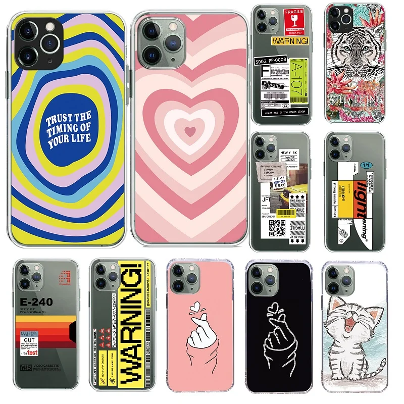 

Fashion Gradient Pink Love Heart Clear Phone Case for IPhone 11 12 13 Mini Pro Max 6 6S 7 8 Plus X XS Max XR Soft TPU Back Cover