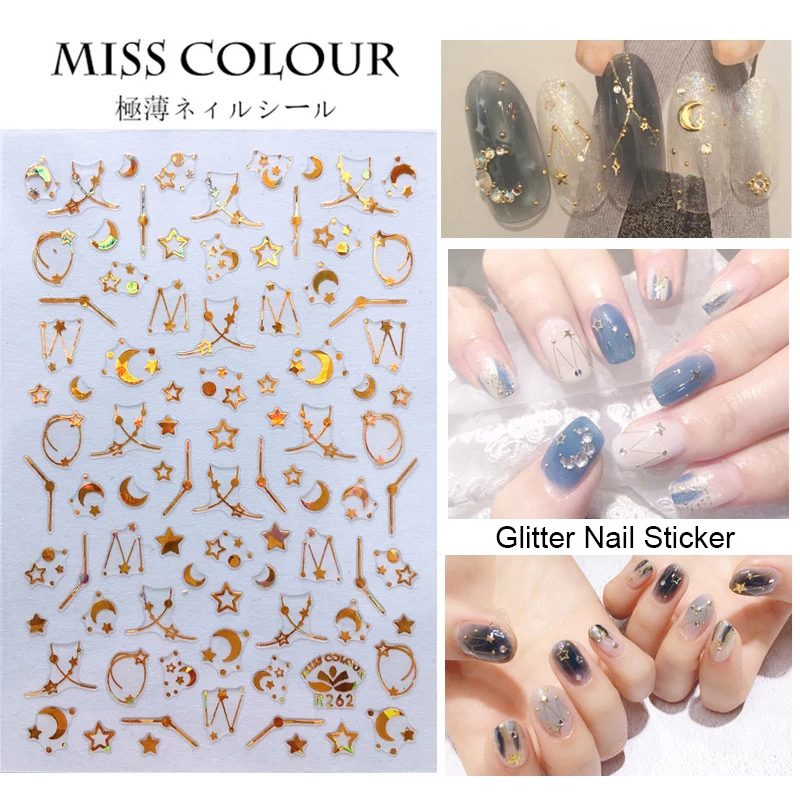 1 лист лазерной золотой серебряный Звезда Луна 3D наклейка для ногтей Наклейка