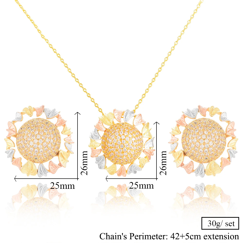 

missvikki Luxury Noble Fashion 2 PCS Round Gold Earrings Necklace Jewelry Set women brincos boucle d'oreille 2020 New Design