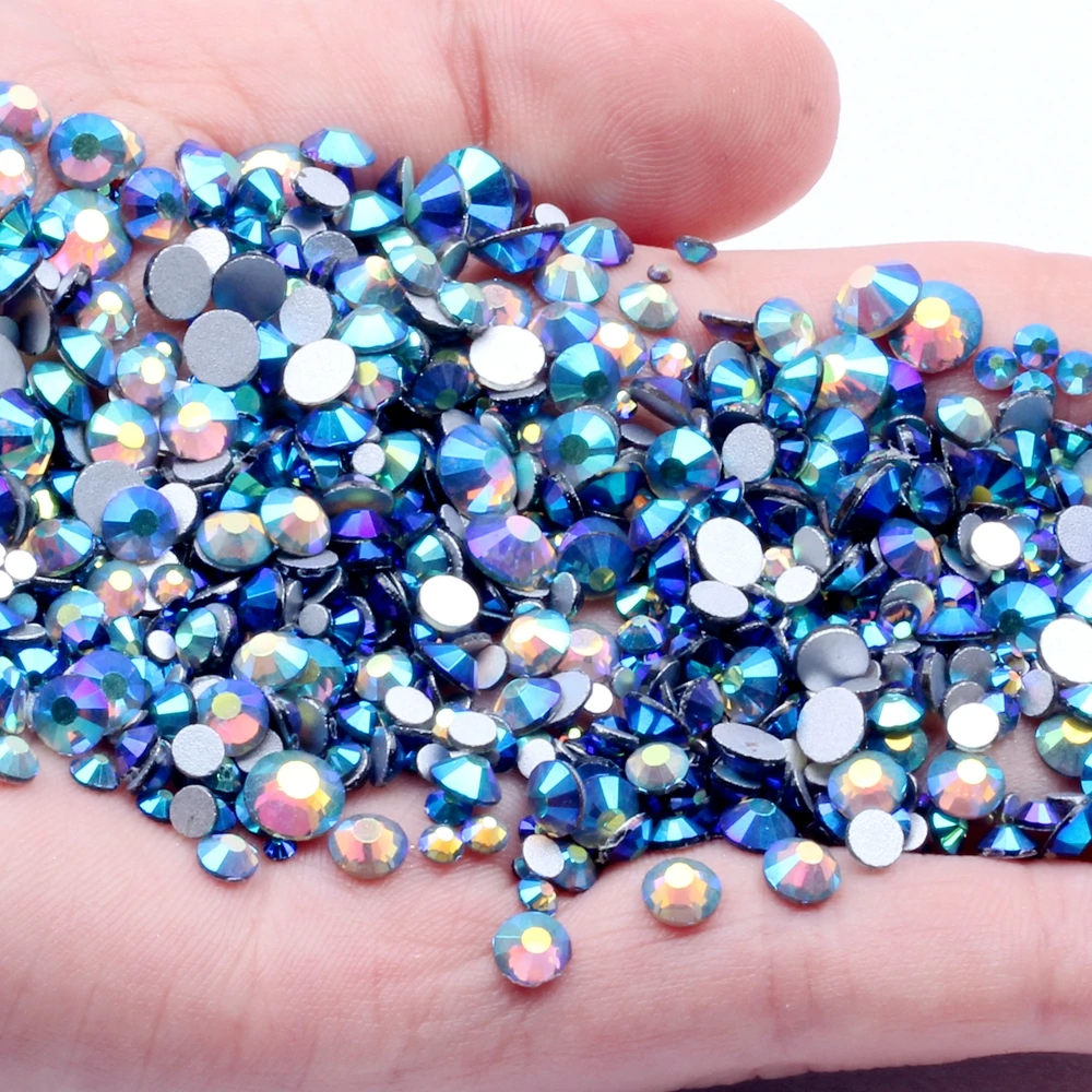 Стразы с черными бриллиантами AB без горячей фиксации стеклянные плоские