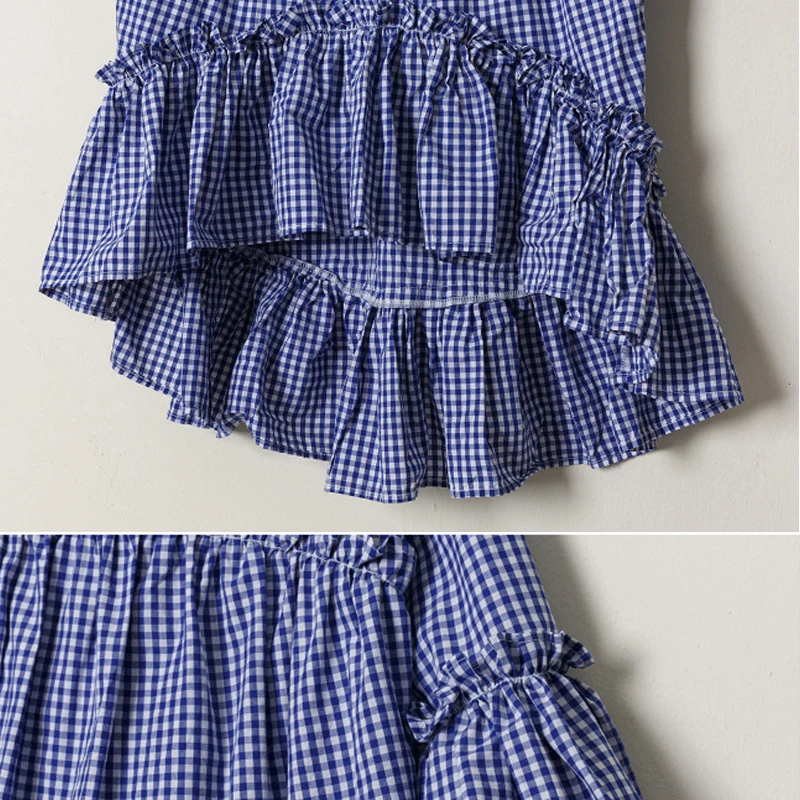 Хлопок оборками Дети платье для девочек одежда с длинным рукавом Русалка Синий