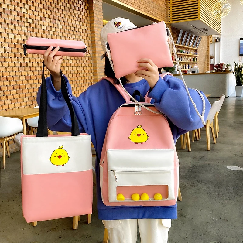 Бренд 2020 4 шт./компл. рюкзаки с принтом цыпленка женские CanvasTeenager школьные дорожные